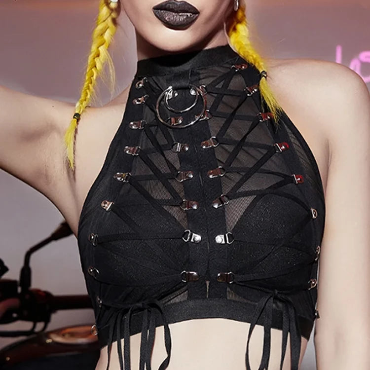 Black Gothic Lace Up Crop Top