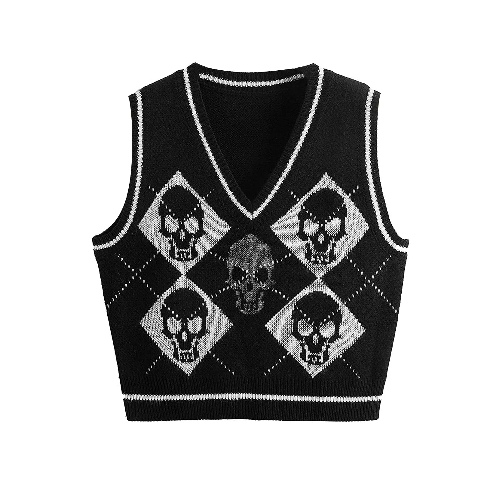 Black Skull V-Neck Sweater Vest