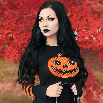 Black Halloween Gothic Pumpkin Knitted Sweater