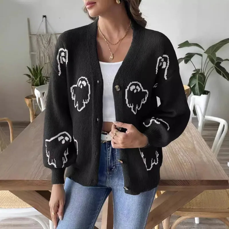 Black Halloween Loose Ghost Cardigan