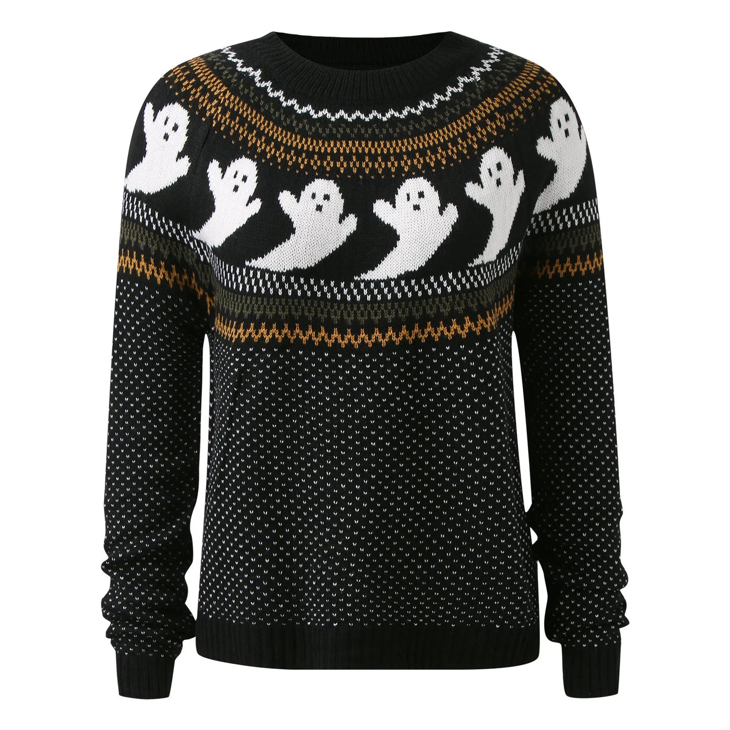 Black Halloween Pattern Knitted Pullover Sweaters