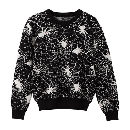 Black Jacquard Knitted Spider Sweater