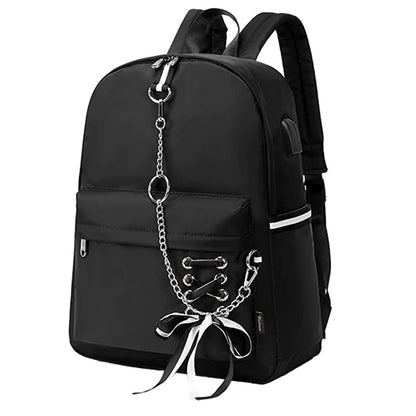 Black Metal Chain Pouch Backpack