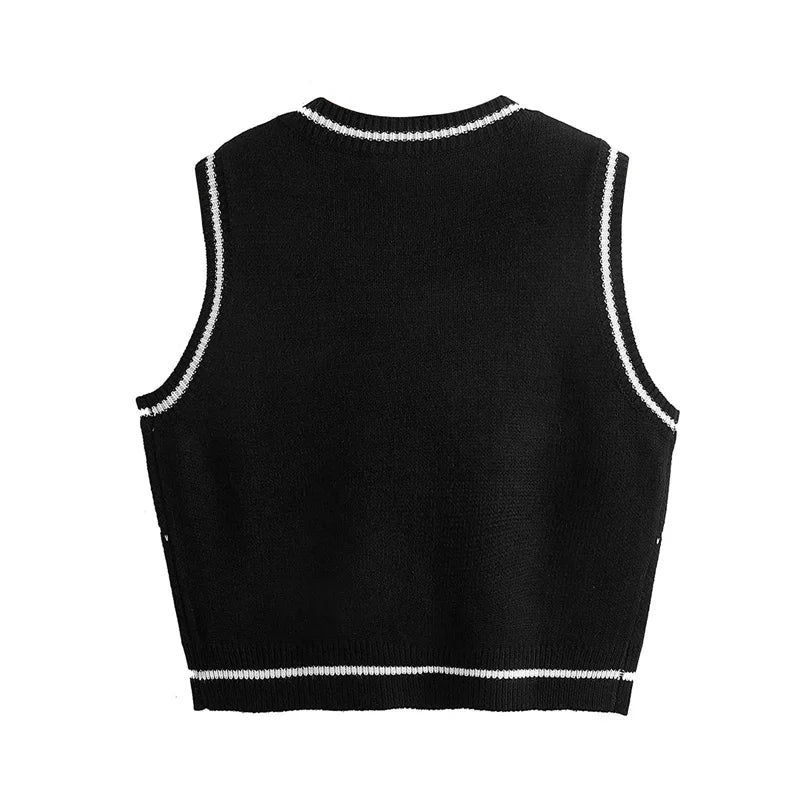 Black Skull V-Neck Sweater Vest