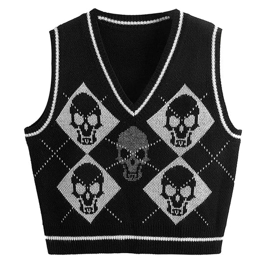 Black Skull V-Neck Sweater Vest