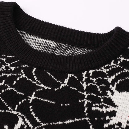 Black Jacquard Knitted Spider Sweater