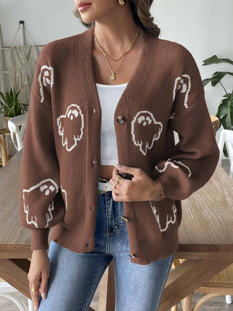 Coffee Halloween Loose Ghost Cardigans