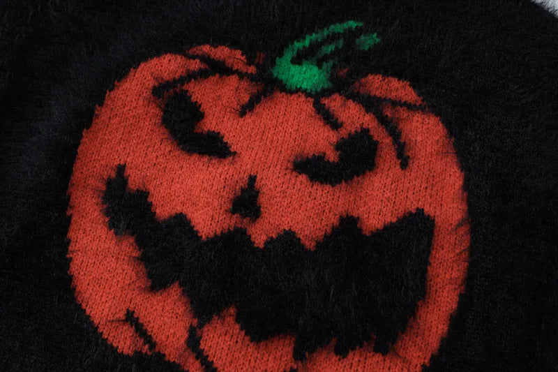 Cropped Halloween Pumpkin Head Sweater