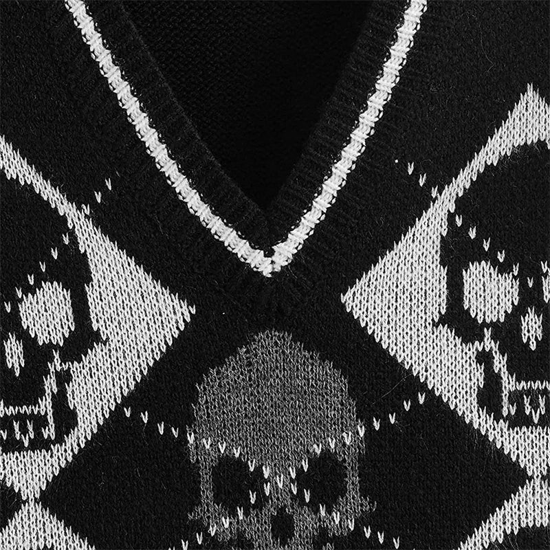 Black Skull V-Neck Sweater Vest