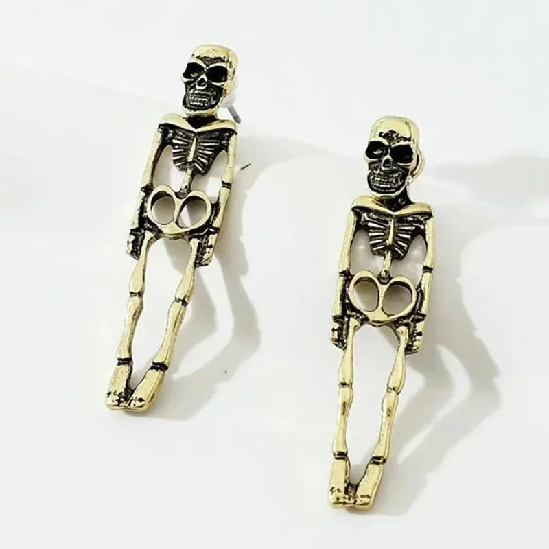 Gold Halloween Skeleton Drop Earrings