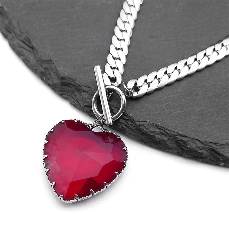 Gothic Heart Necklace Red Choker