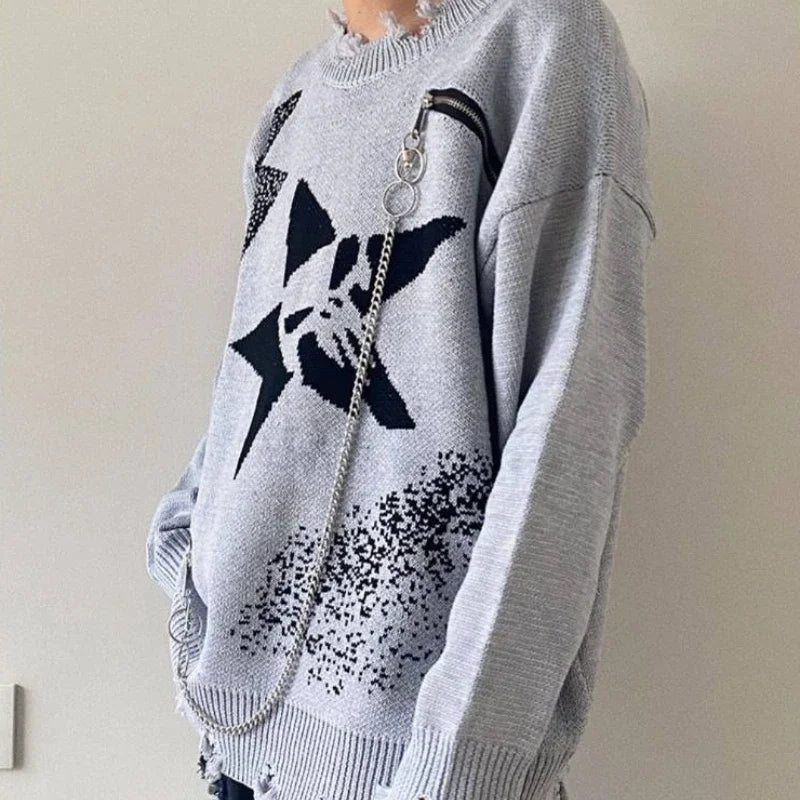 Jacquard Star Chain Hollow Out Pullovers Sweaters