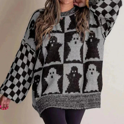 Grey Halloween Ghost Knitted Sweaters