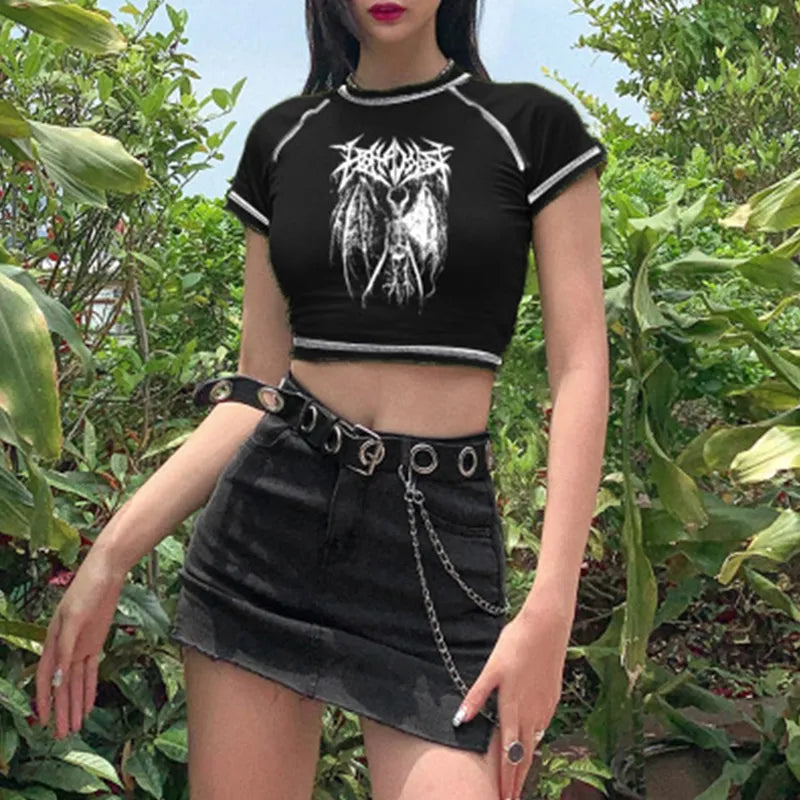 Gothic Anime Print Crop Top