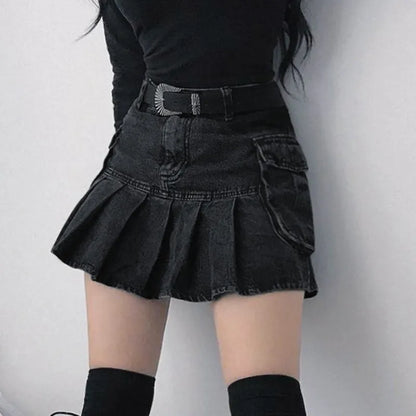 Black Denim High Waist Skirt