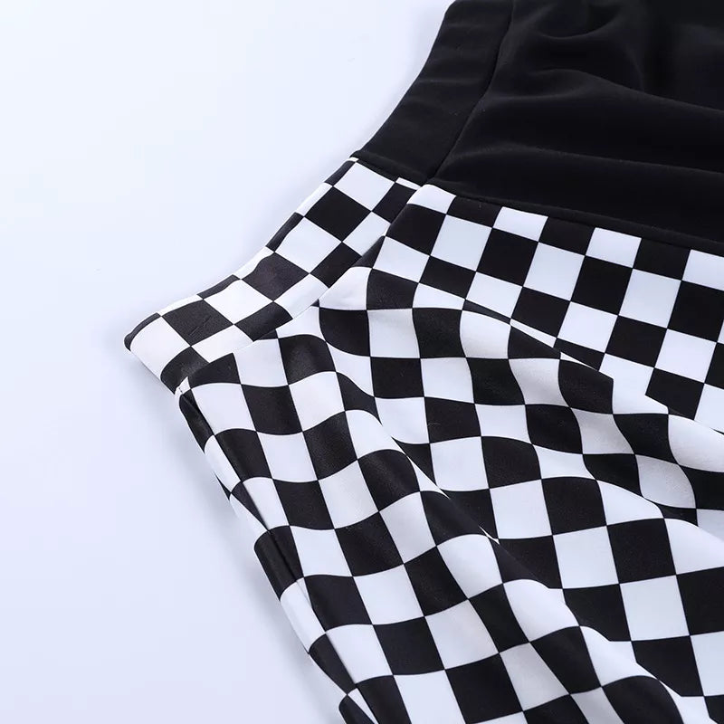 Checkered Pleaded Skirt