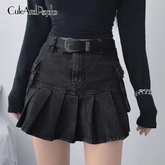 Black Denim High Waist Skirt