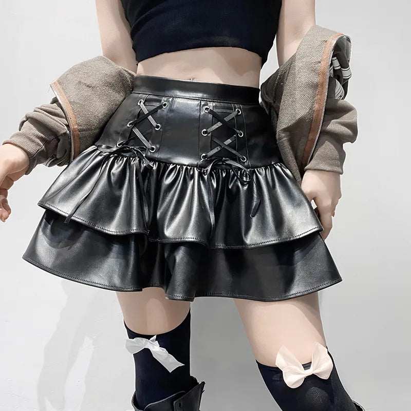 Black PU Leather Mini Skirt