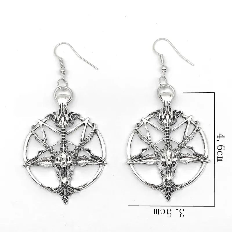 Pentagram Skull Goat Head Pendant Earrings