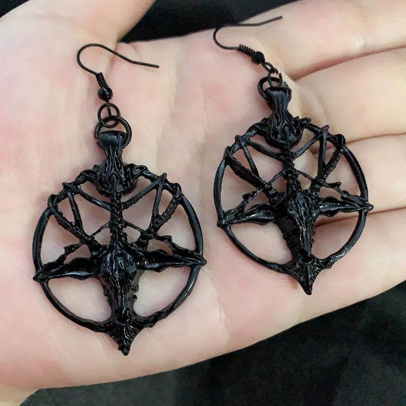 Pentagram Skull Goat Head Pendant Earrings