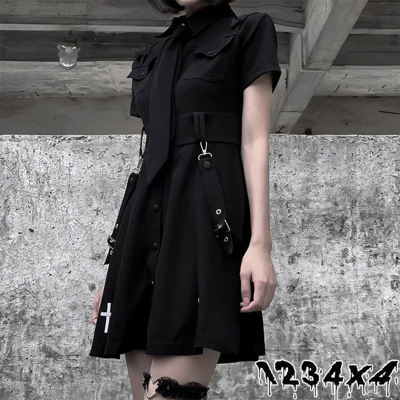 Goth Black Dresses with Cross and a Tie