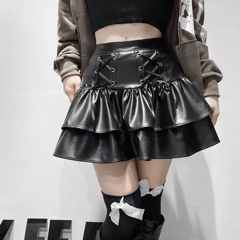 Black PU Leather Mini Skirt