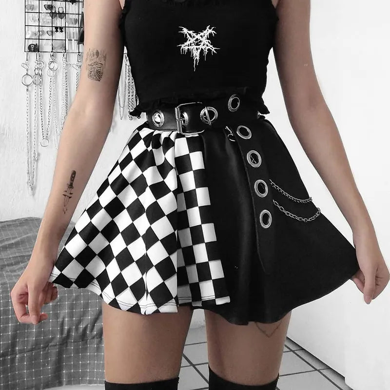 Checkered Pleaded Skirt