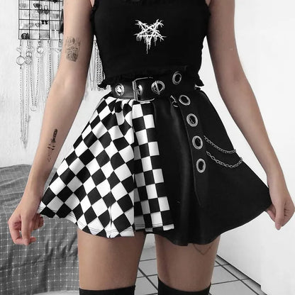 Checkered Pleaded Skirt