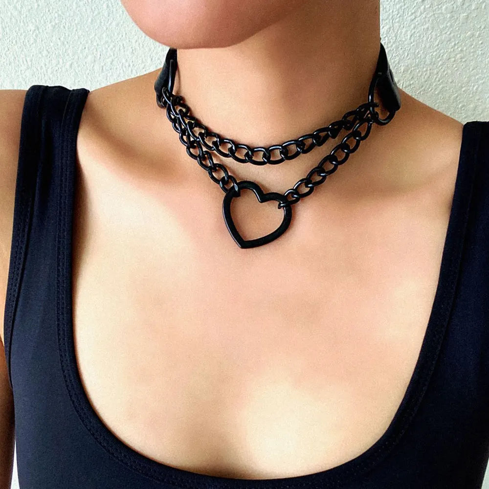 Heart Necklace Chokers With Chains