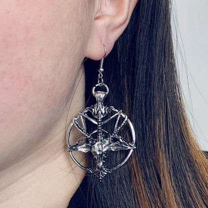 Pentagram Skull Goat Head Pendant Earrings