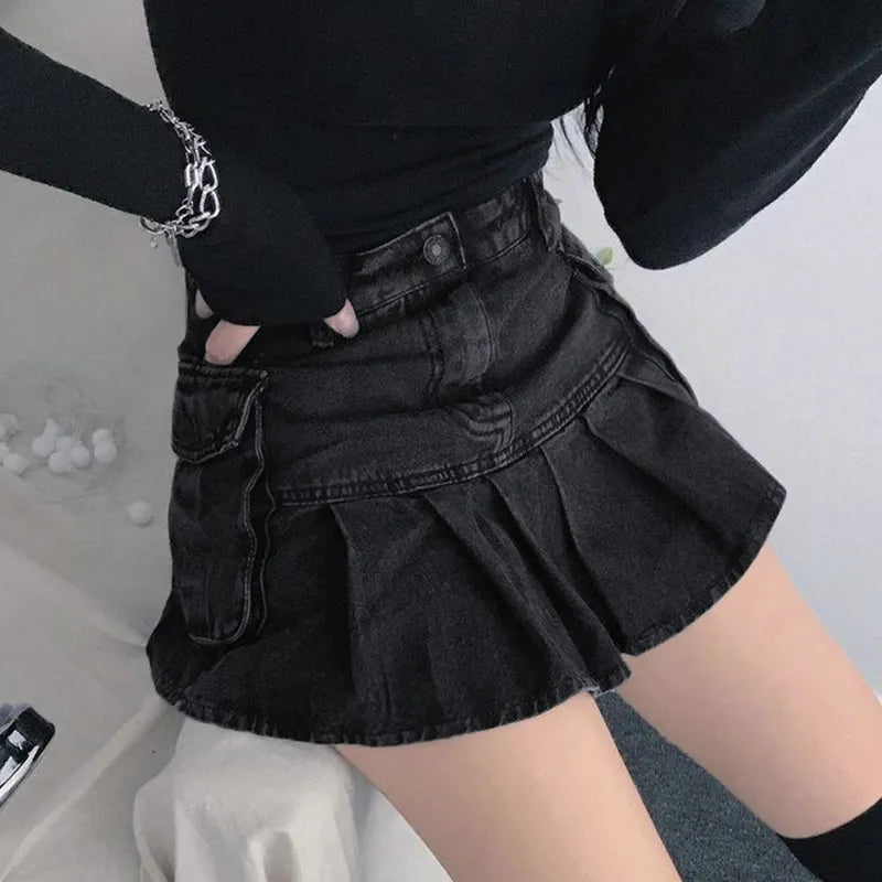 Black Denim High Waist Skirt