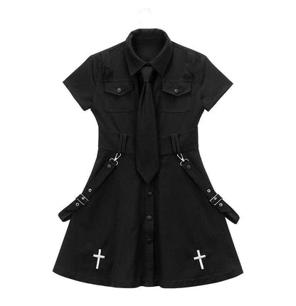 Goth Black Dresses with Cross and a Tie