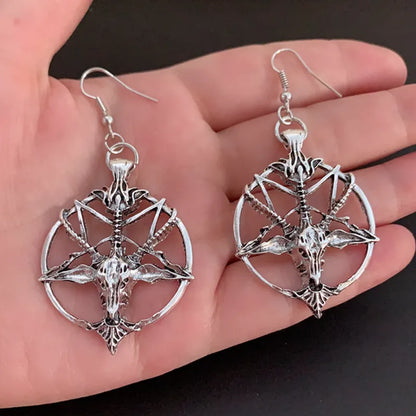 Pentagram Skull Goat Head Pendant Earrings