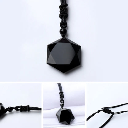 Black Obsidian Natural Stone Pendant Necklace