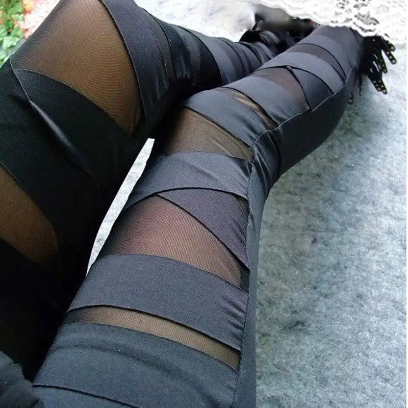 Ripped Bandage and Mesh Leggings