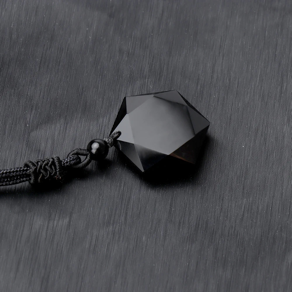 Black Obsidian Natural Stone Pendant Necklace