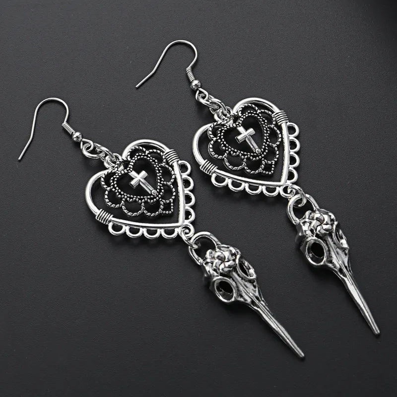 Gothic Heart Cross Earrings