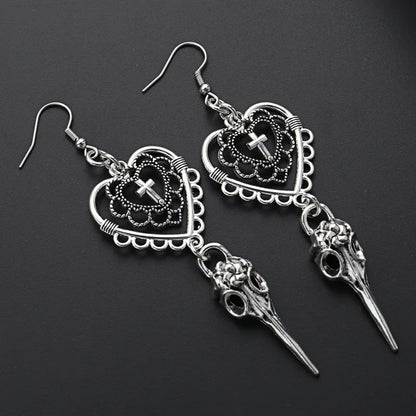 Gothic Heart Cross Earrings