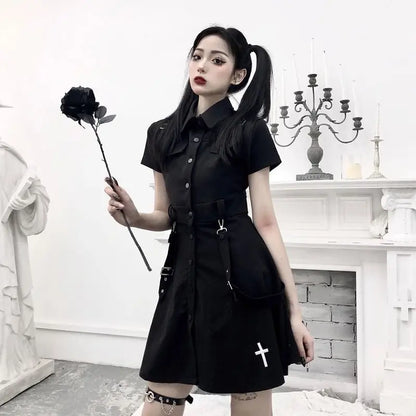 Goth Black Dresses with Cross and a Tie