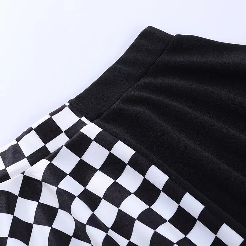 Checkered Pleaded Skirt