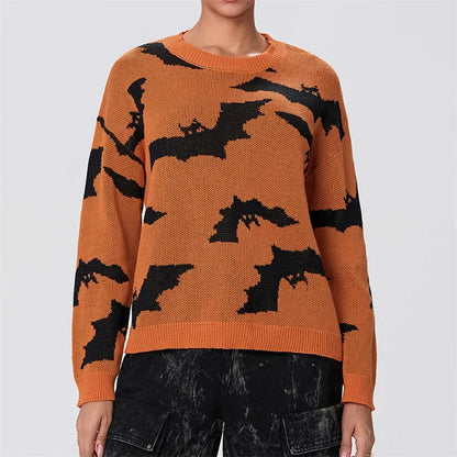 Halloween Long Sleeve Orange Bat Sweater