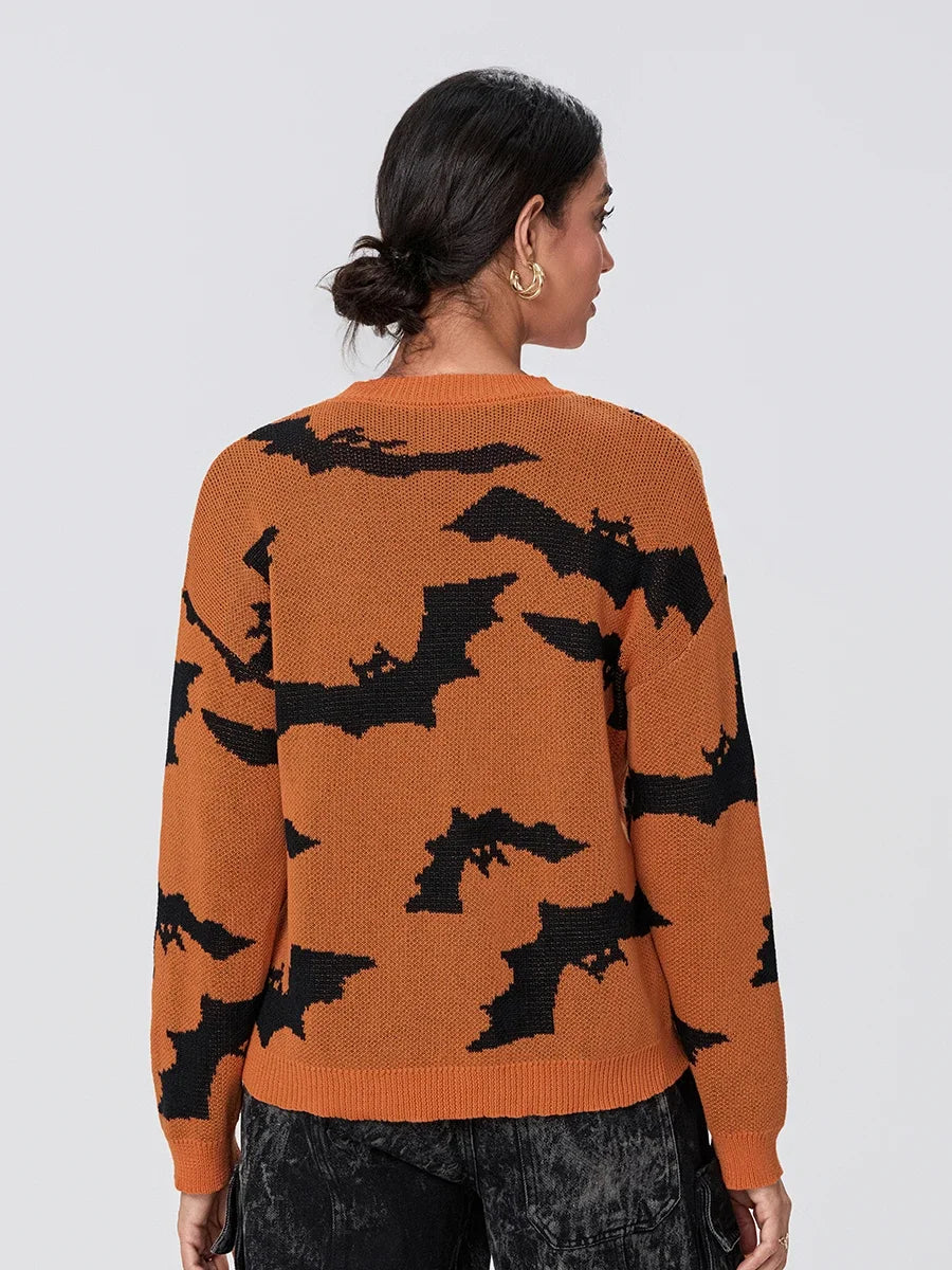 Halloween Long Sleeve Orange Bat Sweater