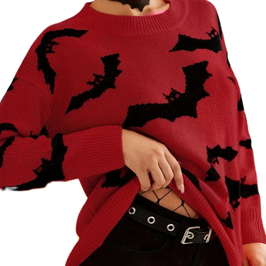 Halloween Long Sleeve Red Bat Sweater