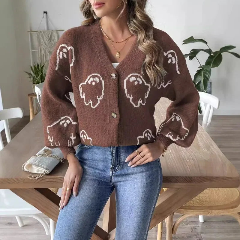 Coffee Halloween Loose Ghost Cardigans