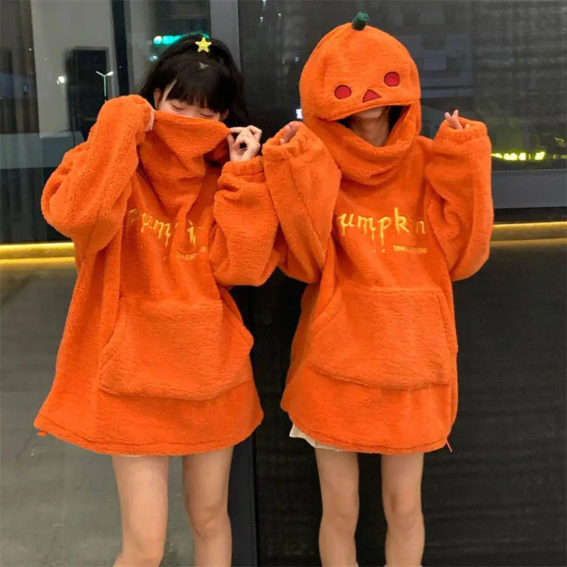 Halloween Party Pumpkin Head Fleece Hoodie