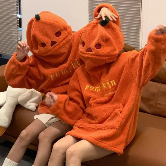 Halloween Party Pumpkin Head Fleece Hoodie