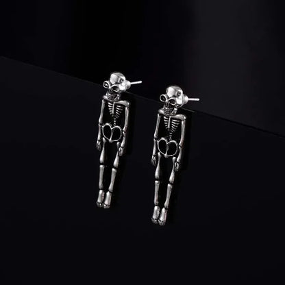 Silver Halloween Skeleton Drop Earrings