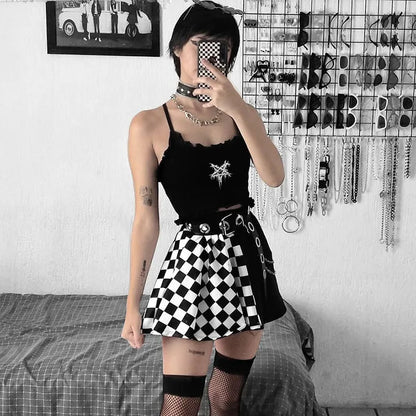 Checkered Pleaded Skirt