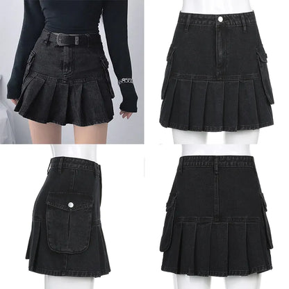 Black Denim High Waist Skirt