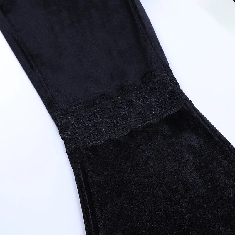 Black High Waist Velvet Flared Pants